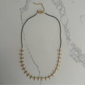 NWOT Madewell Etched Bar Adjustable Necklace in Brass with Black Cord 30.5" Long